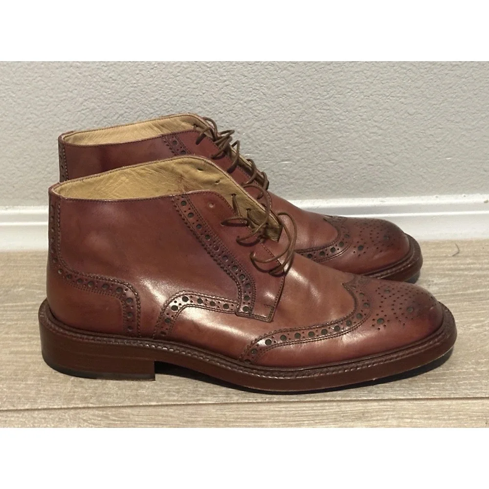 Dino Corvari Men's‎ brown Wingtip Leather Chukka Boots Size 10 Handmade in Italy
